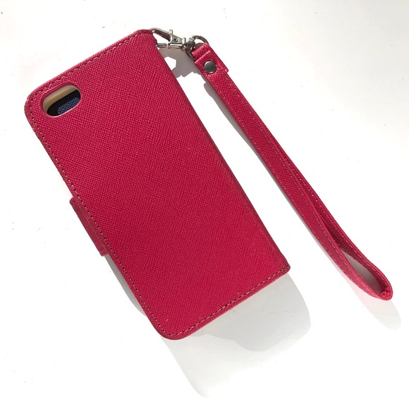 🦋  iphone 5s cell phone case with book cover and strap and card slots hot pink - Picture 2 of 4